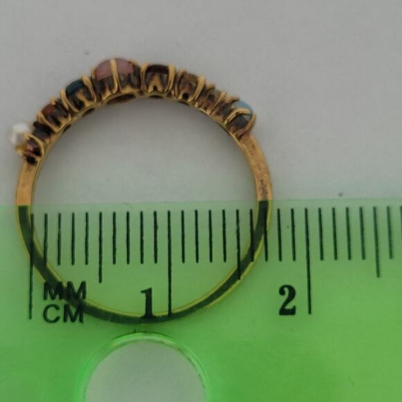 ete 925 Silver Ring Gold Size US 5.5 16mm Jewelry Multi Gem Pearl Multicolored - Picture 6 of 8